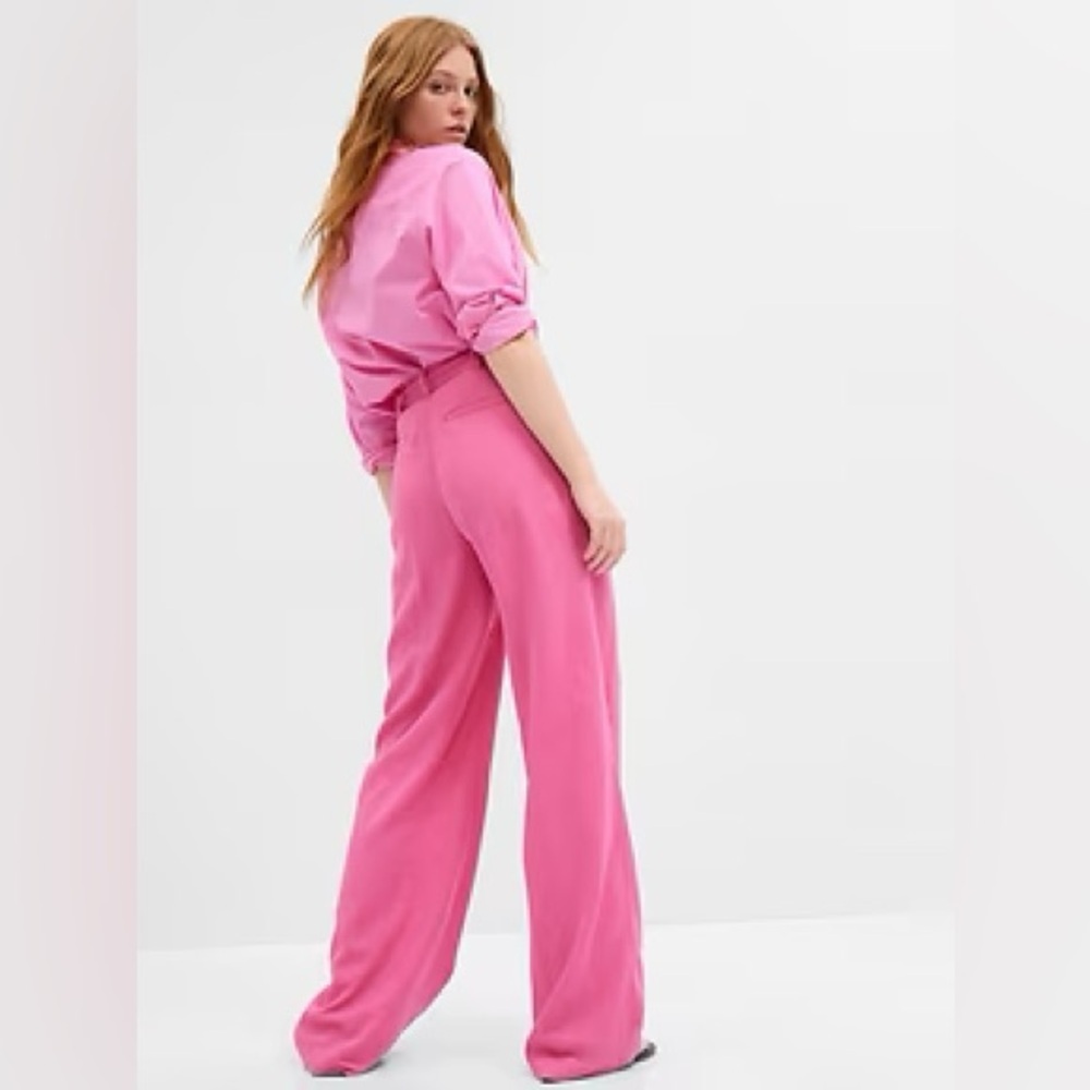 GAP WIDE LEG LINEN TROUSER, HOT PINK, SIZE 10